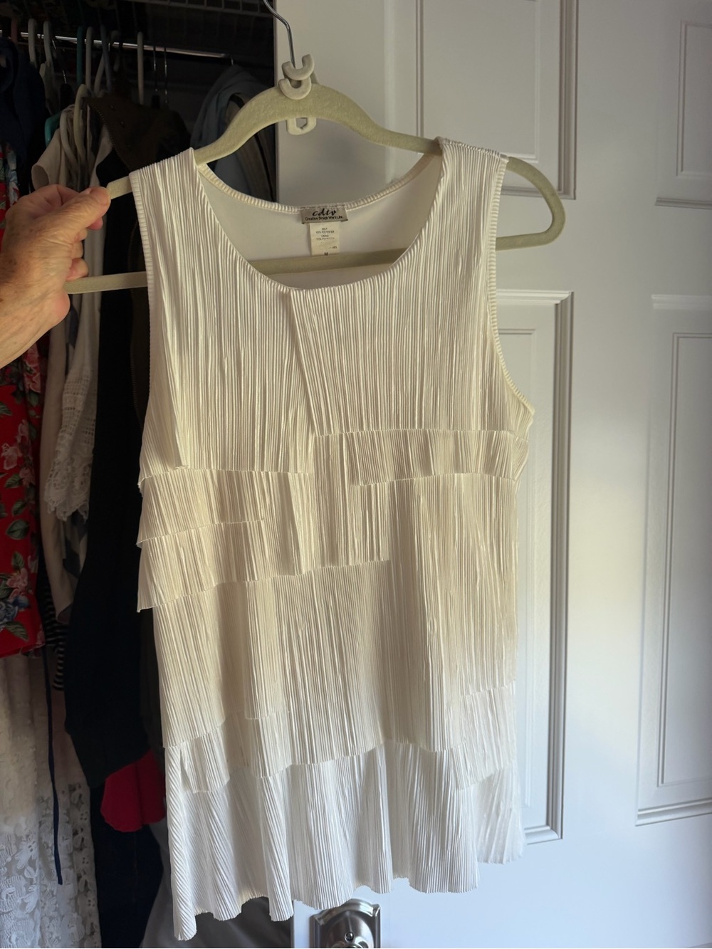 Ellen Tracy White Pleated Layered Tank Top